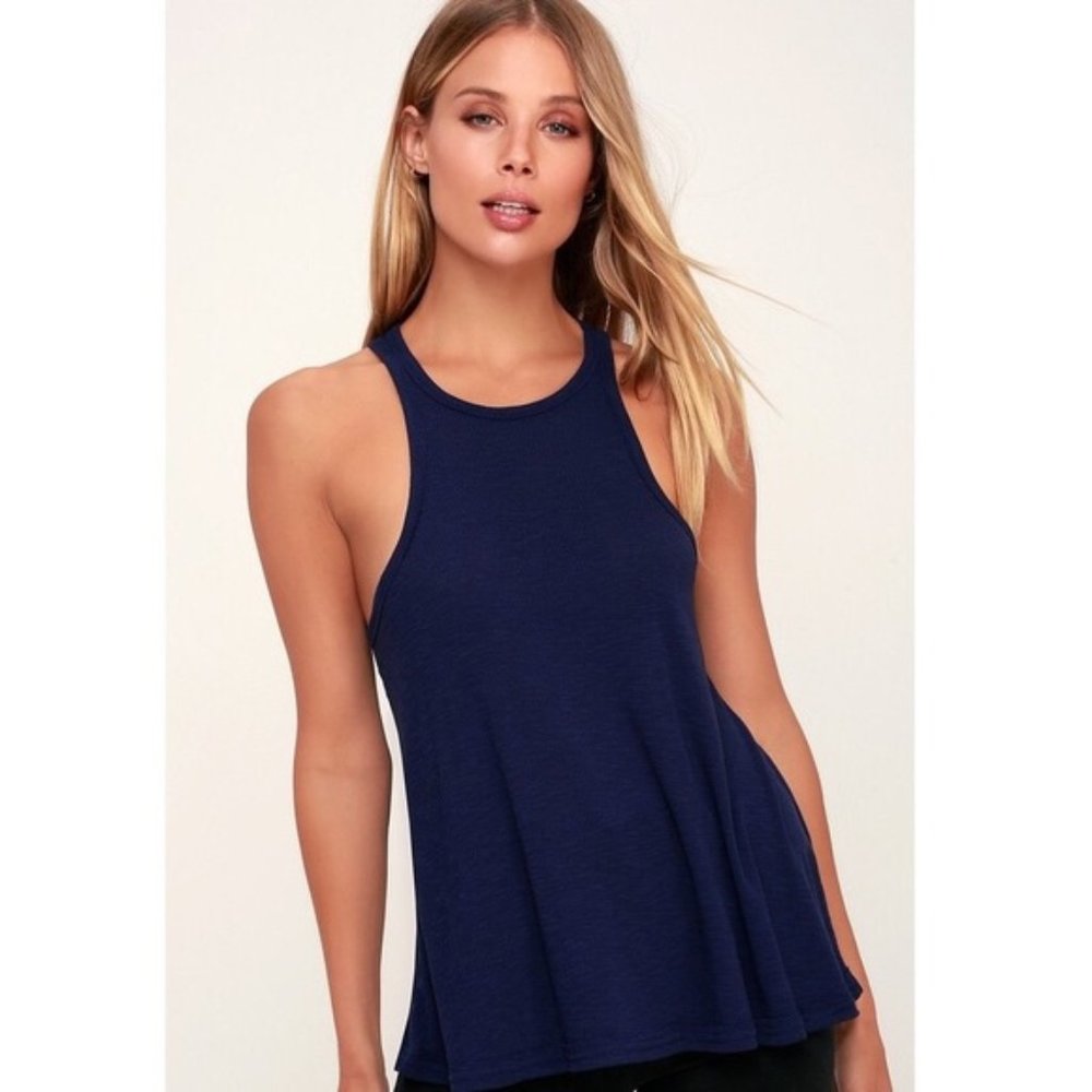 Intimately Free People Navy Blue Swing Ribbed Flared Tank Top Size Small EUC